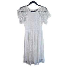 ASOS White Lace Summer Spring Dress Size 4 Short Sleeve Paisley Floral Feminine